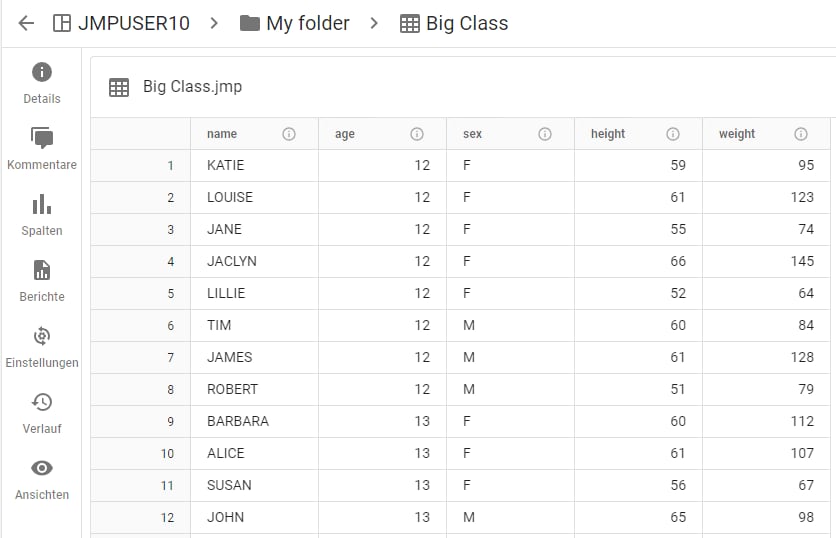 Example Data Table