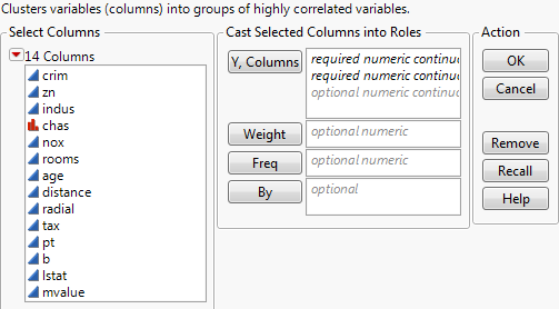 Cluster Variables Launch Dialog