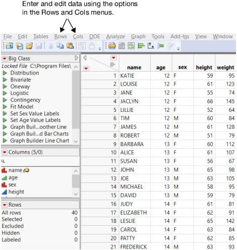 The Rows and Cols Menus