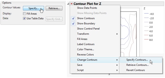 Example of Contour Specification: Launch Window (on the left) and Menu (on the right)