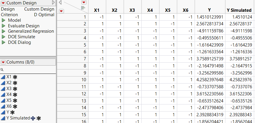 Partial View of Design Table