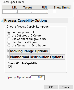 Process Capability Analysis Window