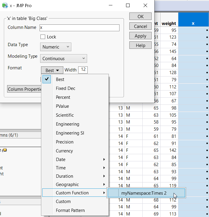 Custom Format in the Col Info Window