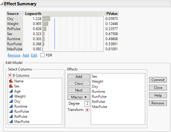 Effect Summary Edit Model Panel