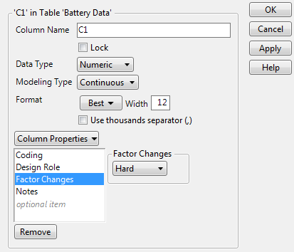 Factor Changes Panel for C1