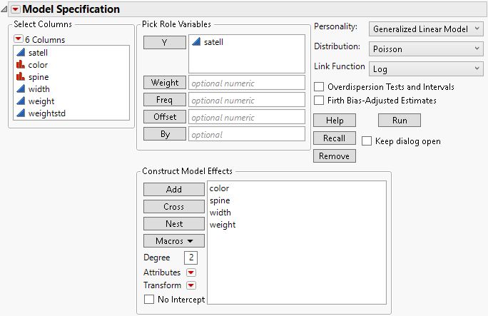 Fit Model Launch Window with Generalized Linear Model Selected