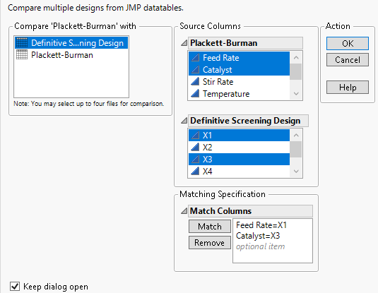 Selection of Columns for Matching