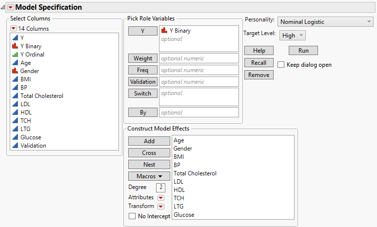 Fit Model Launch Window with Nominal Logistic Selected