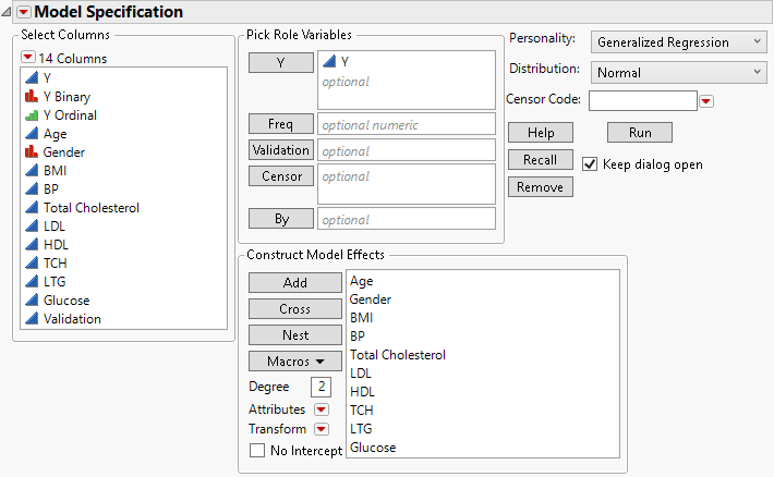 Fit Model Launch Window with Generalized Regression Selected