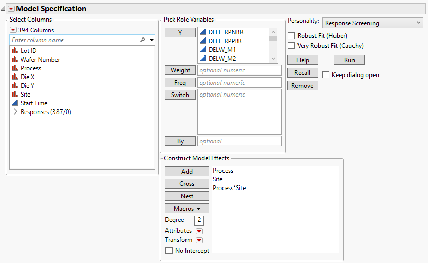 Response Screening from the Fit Model Window