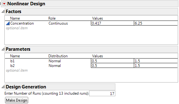 Nonlinear Design Sections for Factors and Parameters