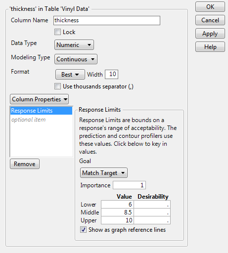 Completed Response Limits Panel