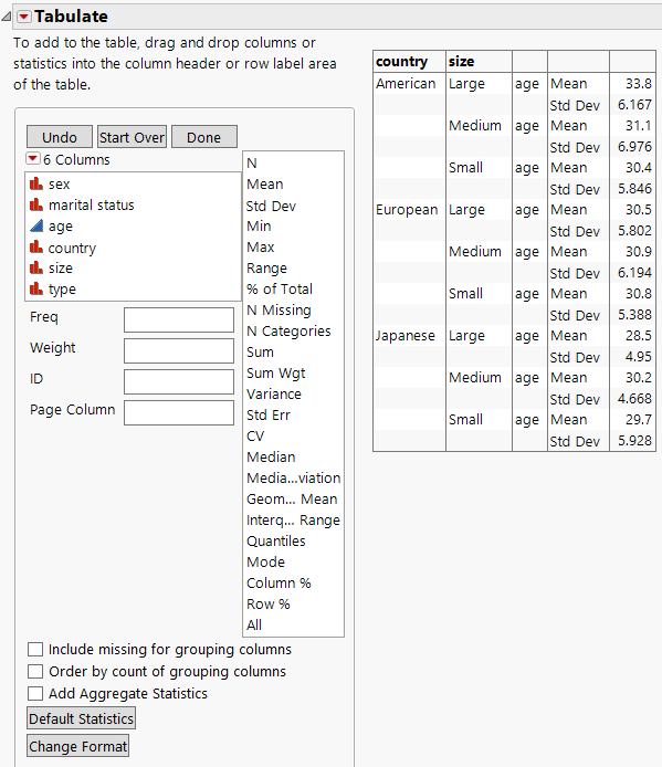 Age, Mean, and Std Dev Added to the Table