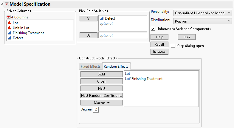 Completed Fit Model Launch Window Showing Random Effects Tab