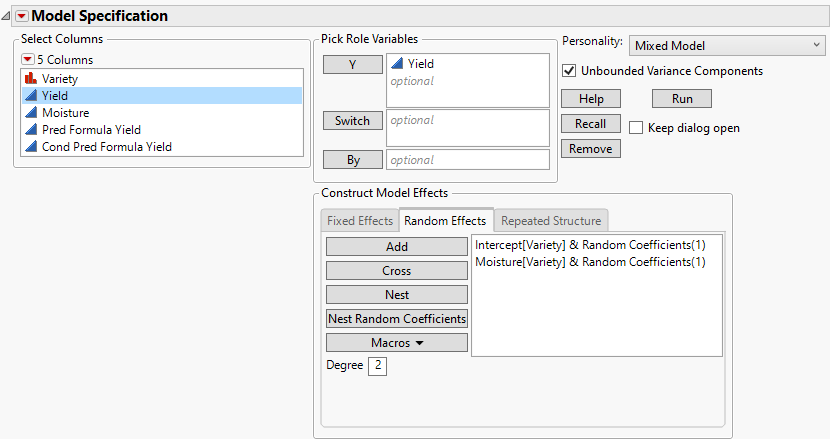 Completed Fit Model Launch Window Showing Random Coefficients