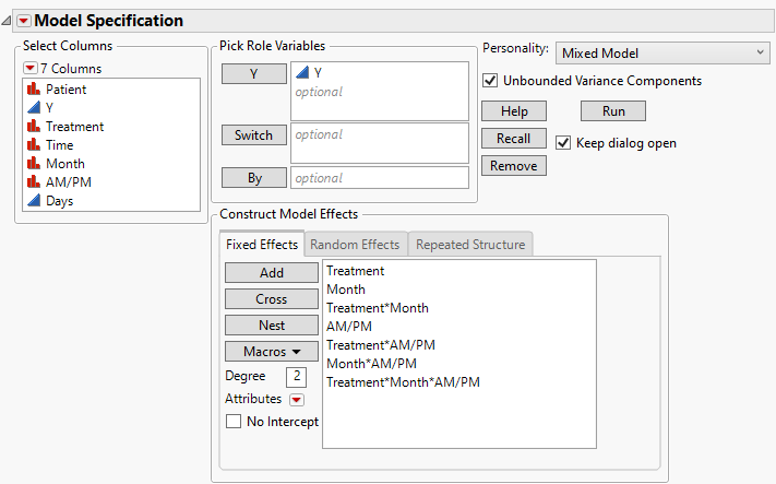 Fit Model Launch Window Showing Completed Fixed Effects Tab