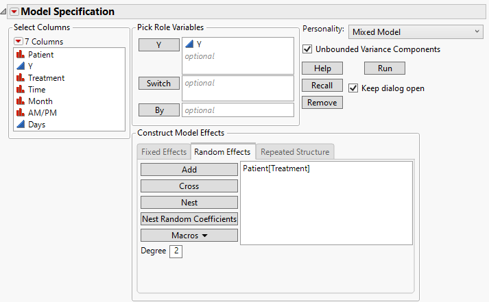 Fit Model Launch Window Showing Completed Random Effects Tab