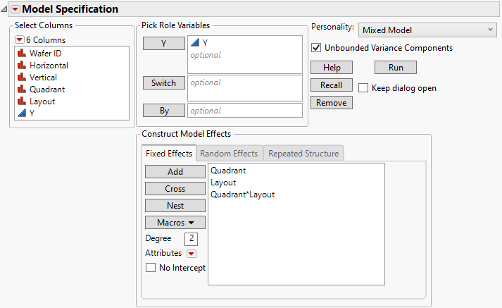 Fit Model Launch Window Showing Completed Fixed Effects Tab