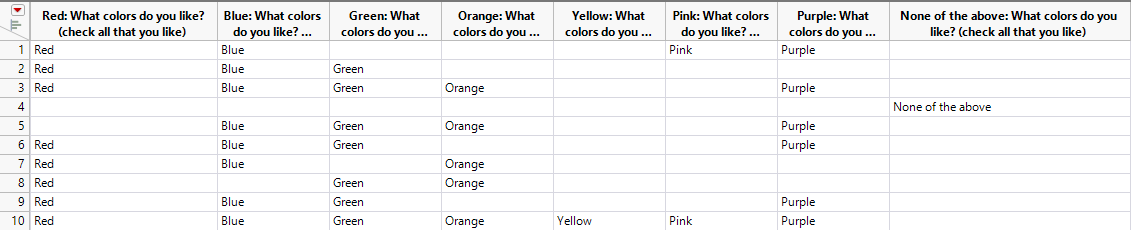 Multiple Response Column Format