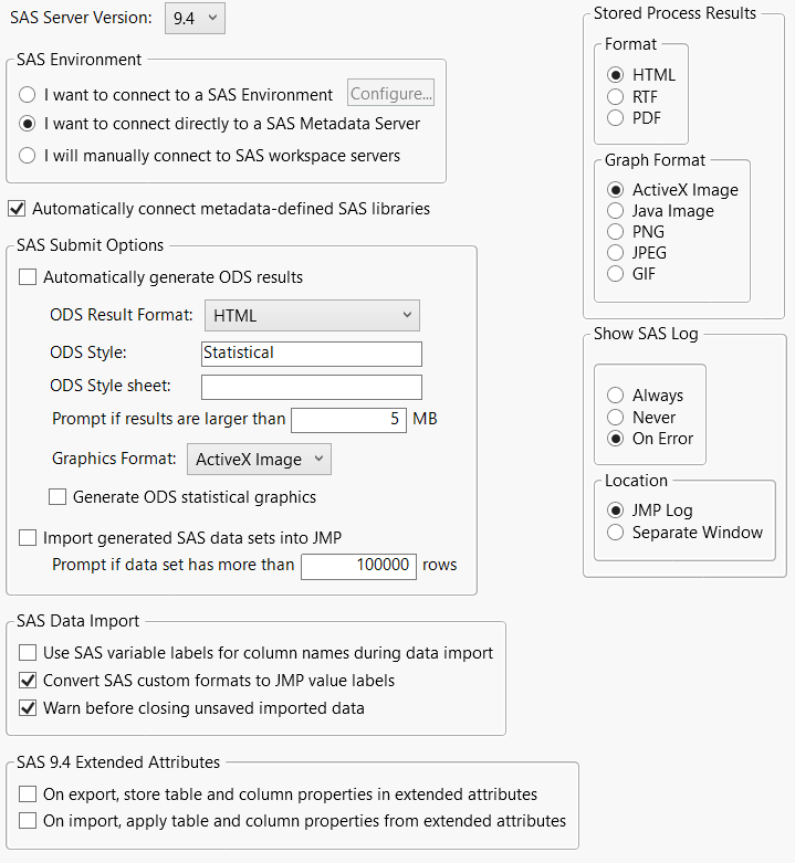 SAS Integration Preferences