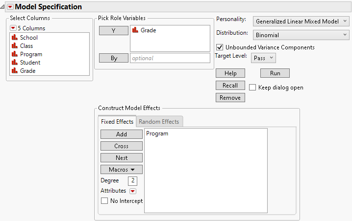 Completed Fit Model Launch Window Showing Fixed Effects