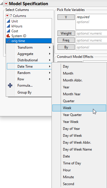 Example of Transform Column Menu