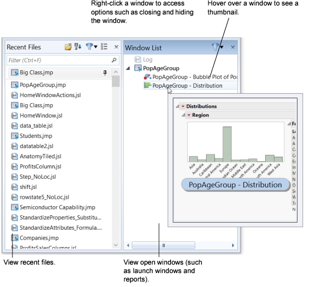 JMP Home Window Actions