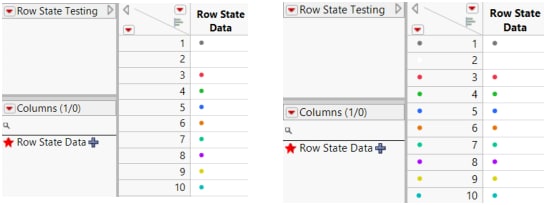 Table with No Row States (left) and Table with Row States (right)