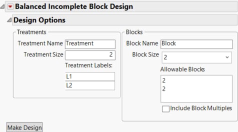 Balanced Incomplete Block Design Window