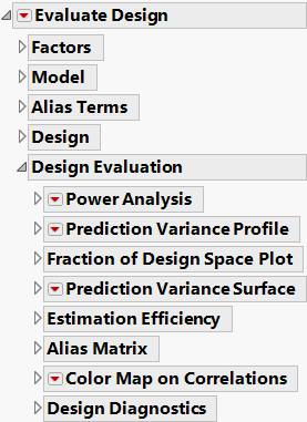 Evaluate Design Window Showing All Possible Sections