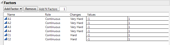 Factors for Battery Experiment