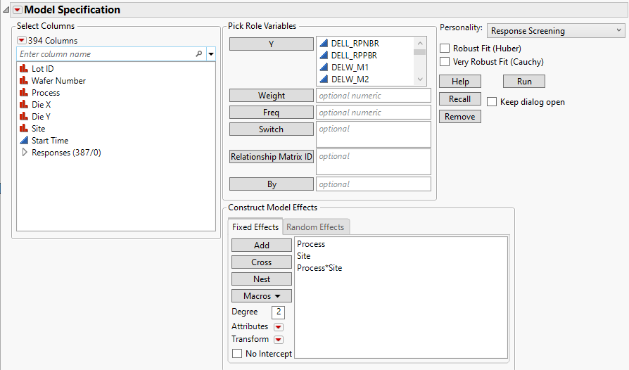 Response Screening from the Fit Model Window in JMP Pro