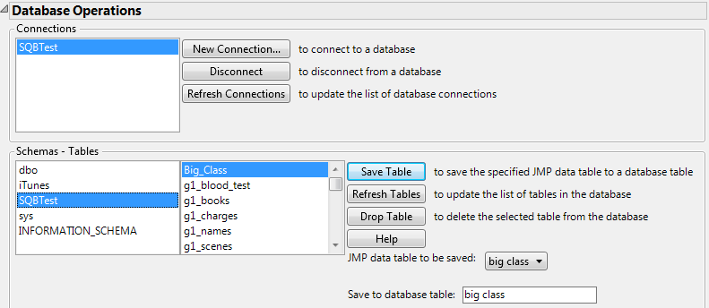 The Database Save Table Window