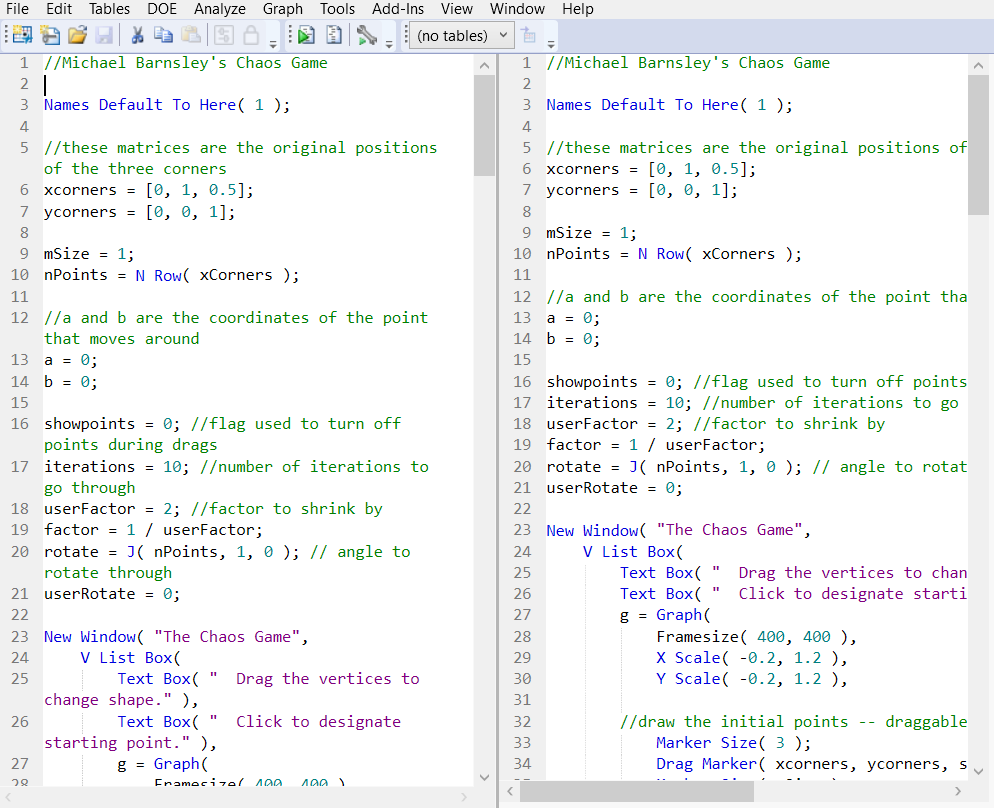 Example of Splitting a Window Horizontally