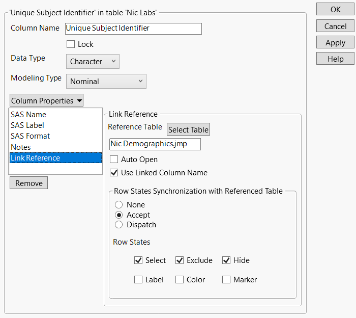 Link Reference Column Property on Unique Subject Identifier