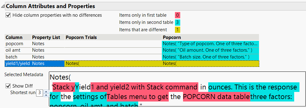 Comparing Column Attributes and Properties