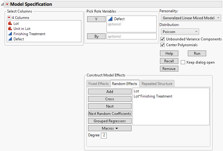 Completed Fit Model Launch Window Showing Random Effects Tab