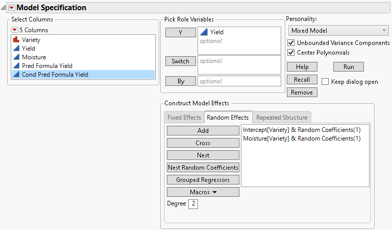 Completed Fit Model Launch Window Showing Random Effects Tab