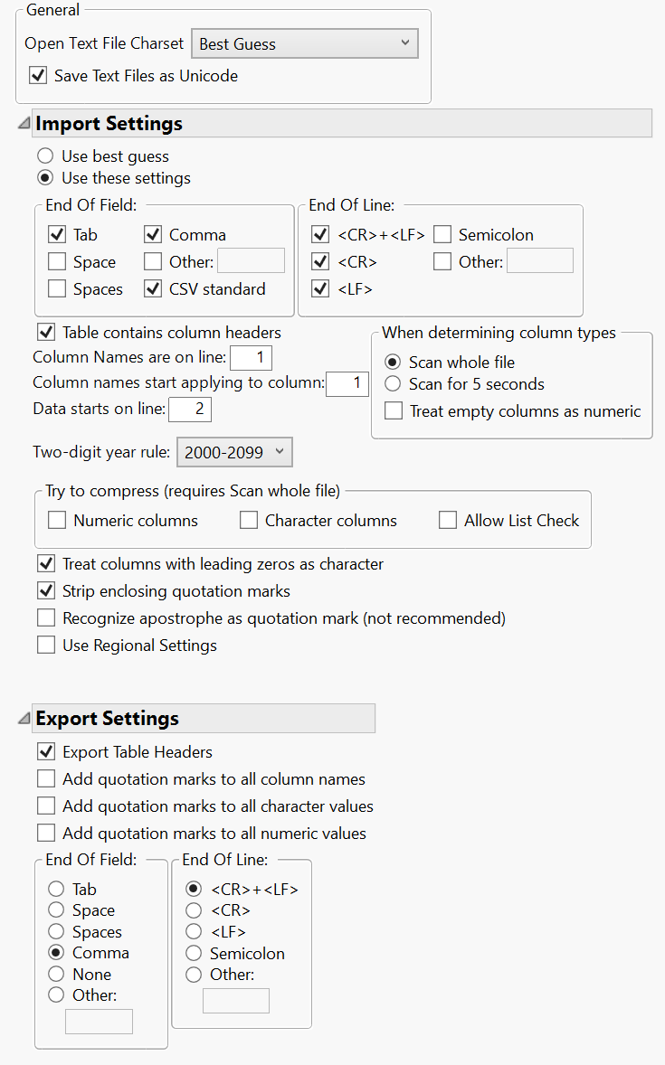 Text Data Files Preferences