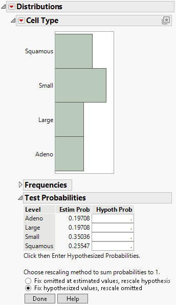 Test Probabilities Report Options for a Variable with More Than Two Levels