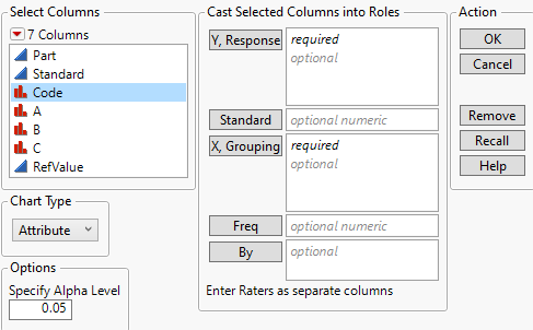 The Attribute Gauge Chart Launch Window