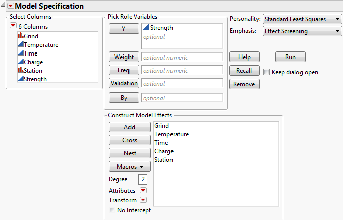 Model Specification Window