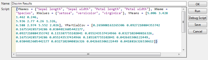 Discrim Results Table Script for Iris.jmp