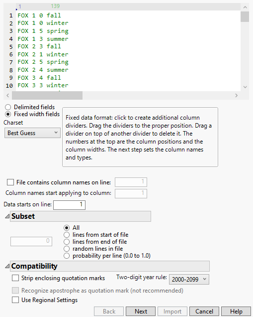 Text Import Wizard for Fixed Width Files