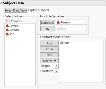 Subject Data Window for Laptop Study