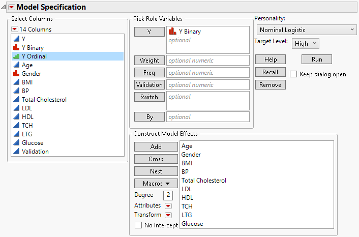 Fit Model Launch Window with Nominal Logistic Selected