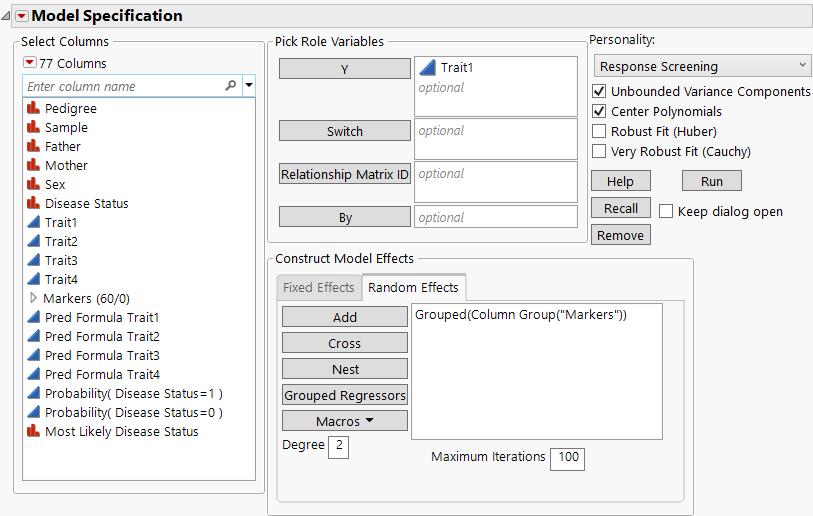 Response Screening with Random Effects in JMP Pro