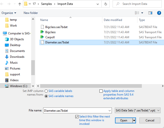 Open SAS Data Set