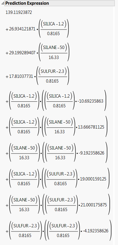 Prediction Expression for Model with Coded Factors