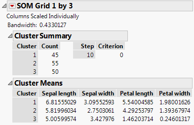 Self-Organizing Map Report for Iris.jmp